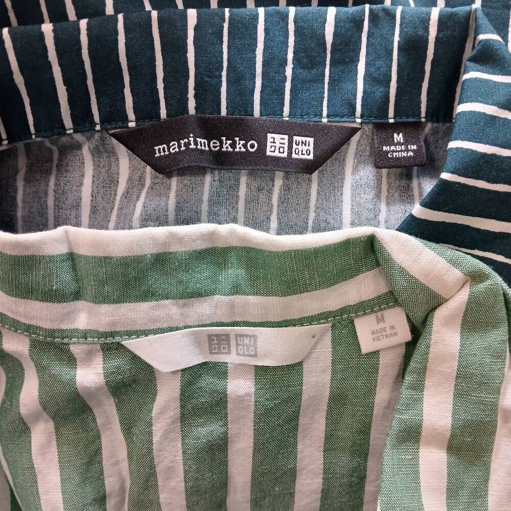 Marimekko womens uniqlo womens medium poplin linen shirt white stripe lot of 2 - Picture 8 of 11